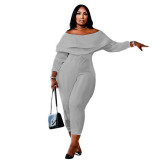 Fall/Winter Women's Plus Size Loose Ruffle High Stretch Sexy Ribbed Jumpsuit