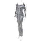 Fall Women'S Off Shoulder Ripple Stripes Print Chic Slim Long Dress