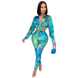 Autumn and winter printed women's tie-dye two-piece