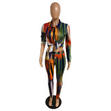 Autumn and winter printed women's tie-dye two-piece