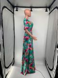 Plus Size Women'S Sexy V-Neck Floral Printed Short Sleeve Casual Maxi Dress
