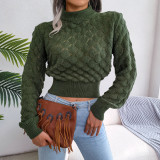 Wind Fall Winter Diamond Cutout Long Sleeve Crop Knitting Sweater