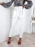 Solid Casual Trousers Versatile Button High Waist Pants
