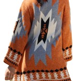 Long Knitting Cardigan Halloween Jacquard Contrast Color Autumn And Winter Women'S Sweater