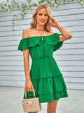 Women'S Spring/Summer Casual Off Shoulder Ruffle Solid Dress