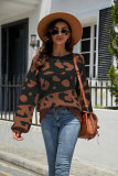 Fall Winter Women's Round Neck Two Tone Patchwork Leopard Print Knitting Fashion Women's Pullover Sweater