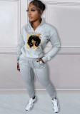 Fall/Winter Printed Fleece Pullover Zip Casual Tracksuit