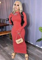 女性のセクシーなソリッドカラーのローバックロングスリーブボディコンロングドレス