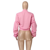 Fashion Ladies Casual Ruched Sleeve Zip Cardigan Top Jacket