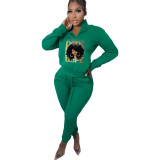 Fall/Winter Printed Fleece Pullover Zip Casual Tracksuit