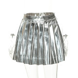 Women'S Autumn And Winter Fashion All-Match Sexy Bright Color Pu Leather Pleated Mini Skirt Short Skirt