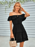 Women'S Spring/Summer Casual Off Shoulder Ruffle Solid Dress