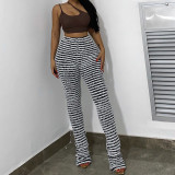 Fall Striped Casual Pants Knitting Patchwork Sexy Slim High Waist Pants