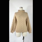 Winter Women's Bell Bottom Sleeve Pullover Knitting Shirt Plus Size Turtleneck Twist Sweater Thick