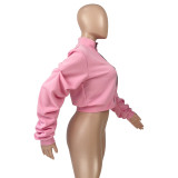 Fashion Ladies Casual Ruched Sleeve Zip Cardigan Top Jacket
