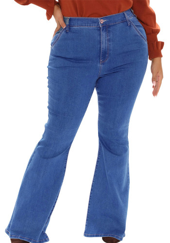 Pantalones de mezclilla elásticos con parte inferior de campana y pantalones vaqueros de talla grande y pierna ancha ajustados a la moda
