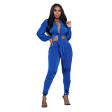 Solid Color Tie Knot Long Sleeve Women'S Two Piece Fashion Casual Tight Fitting Pants Set