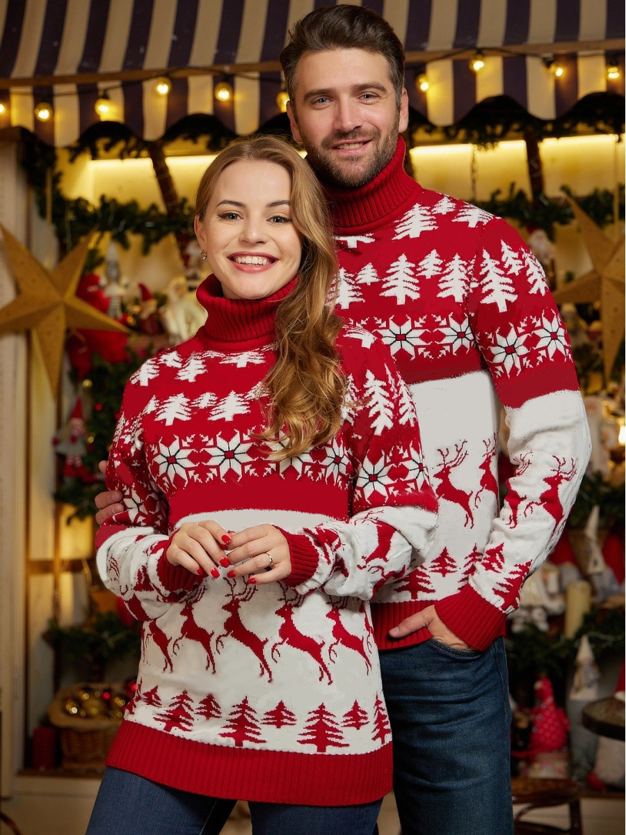 New Fashion Christmas Red Sweater Spider Jacquard Couple Pullover
