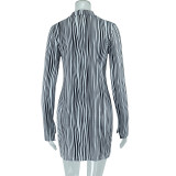 Women's Polo Collar Striped Single Breasted Shirt Mini Short Fashion Set