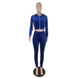 Women's Fashion Solid Velvet Fabric Two Piece with Pockets