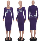 Women Square Neck Print Solid Dress