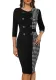 Women Button Houndstooth Patchwork Bodycon Dress