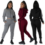 Women Casual Hoodies and Pant Solid Two Piece