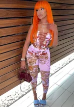 Women Sexy Bandage Print Top and Pant Two Piece