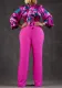 Plus Size Casual Women Printed Long Sleeve Shirt And Wide Leg Pants Two Piece