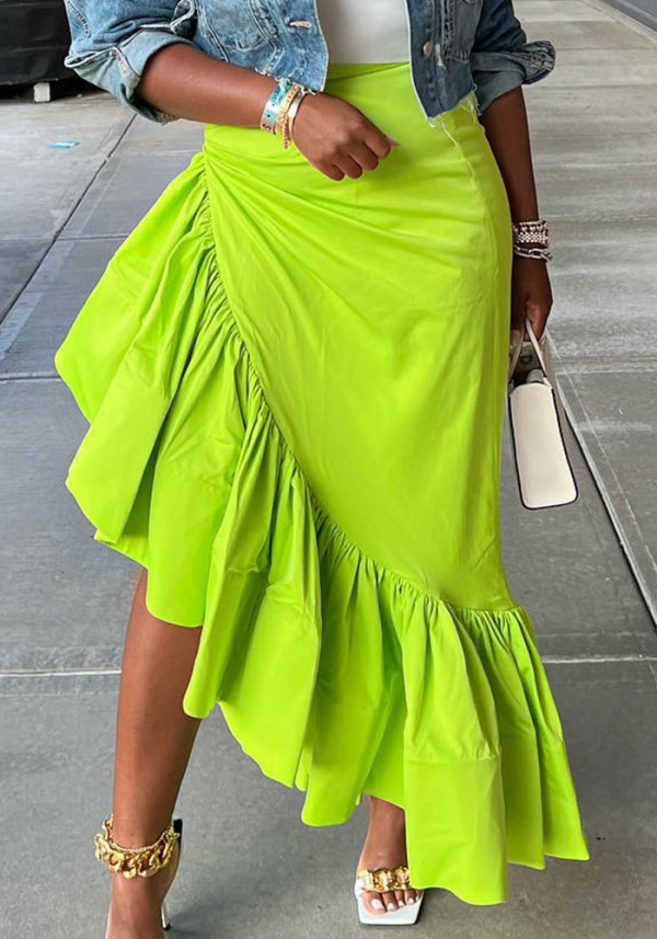 Women Sexy Solid Color Irregular Ruffle Skirt