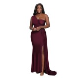 Women Sexy Sleeveless One Shoulder Split Evening Dresses