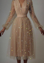 Женское сверкающее платье Lantern с длинным рукавом и V-образным вырезом.