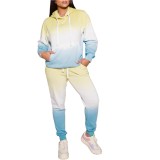 Women Casual Gradient Print Hoodies and Pant Two Piece