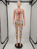 Women Sexy Bandage Print Top and Pant Two Piece