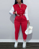 Women Sports Colorblock Long Sleeve Baseball Jacket and Pant Two Piece