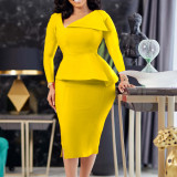 Plus Size African Women Fall Slash Shoulder Elegant Long Sleeve Dress