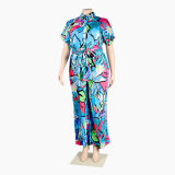 Womens Sexy Lace-Up Button Print Jumpsuit