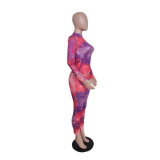 Women Dollar Print Sexy Long Sleeve Top and Pant Two Piece