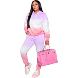 Women Casual Gradient Print Hoodies and Pant Two Piece