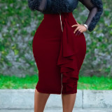Plus Size African Women Fall Sexy Zipper Bodycon Skirt