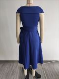 Women Off Shoulder Side Seam Zip Pocket Dress with Belt