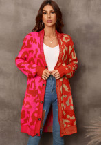 Suéter de otoño/invierno Estampado de leopardo Suéter de retazos Camisa de punto Cárdigan Chaqueta larga