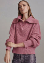Suéter versátil de cuello ancho con cremallera sólida para mujer