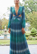 Fall Long Sleeve Low Back Sexy Gradient Maxi Dress