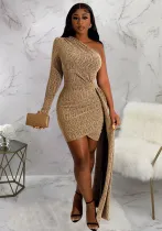 Women'S Fall Slash Shoulder Plain Patch Bodycon Dress