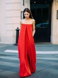 Solid Strapless Loose Swing Wide Leg Jumpsuit