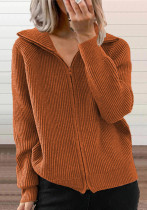 Fall Winter Striped Casual Coat Loose Knitting Shirt Zipper Cardigan Long Sleeve Turndown Collar Sweater Women
