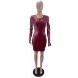 Women'S Pu Leather Solid Color Sexy Dress