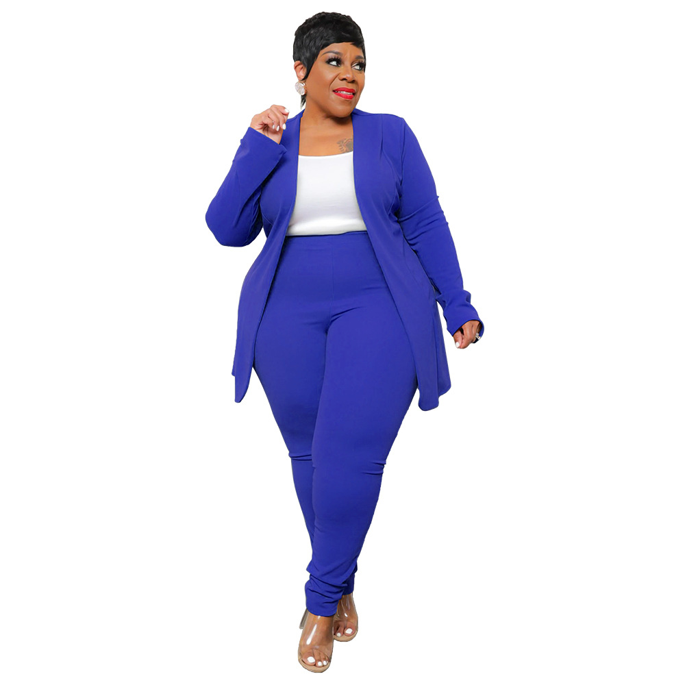 Plus Size Women'S Fashion Chic Professional Casual Long Sleeve Pants Blazer  Two Piece Suits - The Little Connection
