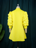 Women Fashion Stand Collar zipper pleated sleeve dress